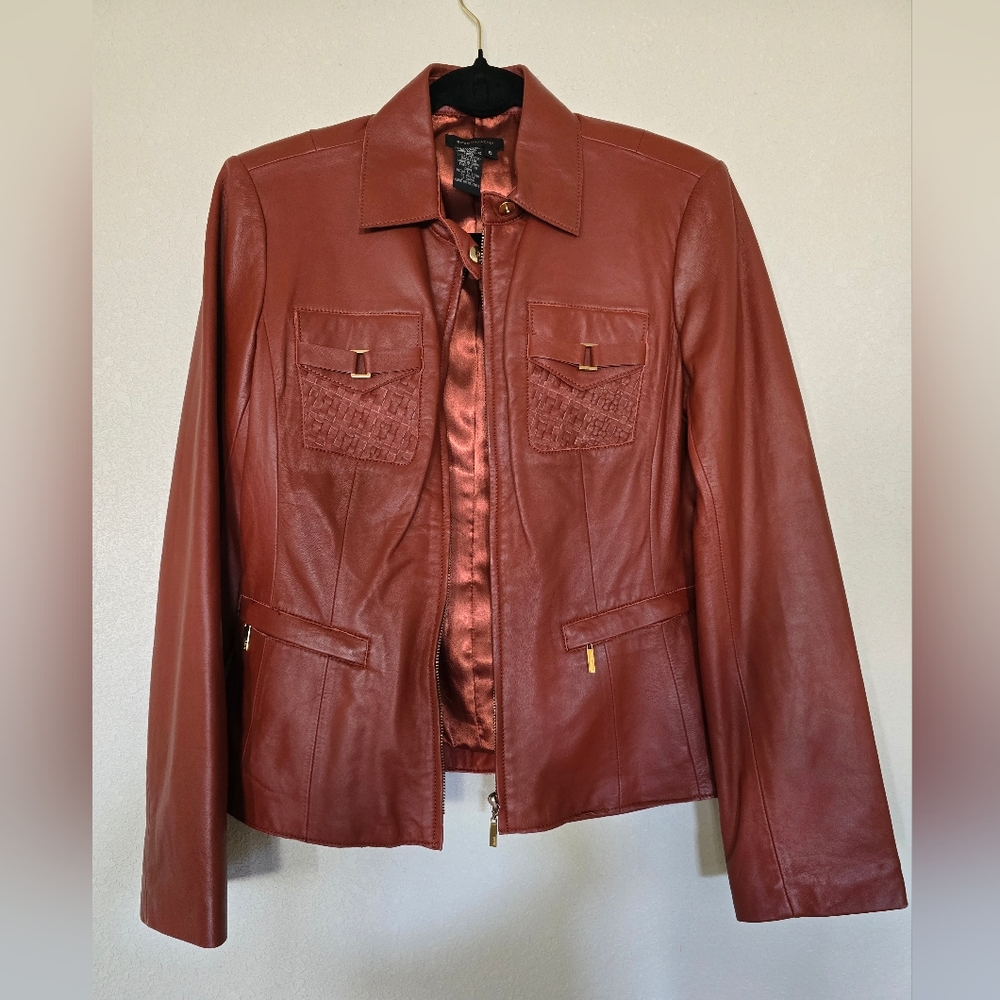 Vintage 90's BCBGMAXAZRIA Tan Leather Jacket